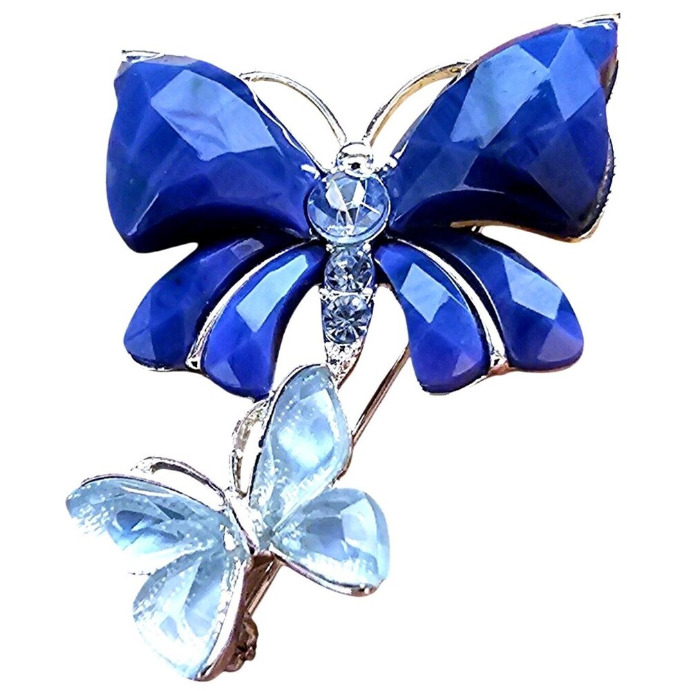 Blue & White Napier Butterfly Brooch With Rhinestones